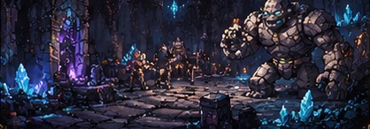 Dark dungeon filled with crystals